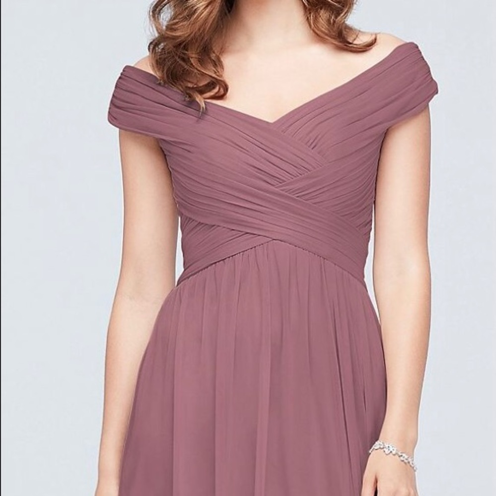 David’s Bridal Criss Cross Off The Shoulder Mesh Bridesmaid Dress Size 18 NWT